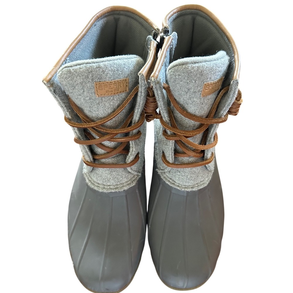 Sperry Saltwater Duck Boots Girls 5M Grey Wool Rubber Shell Rain Boot G20-61911